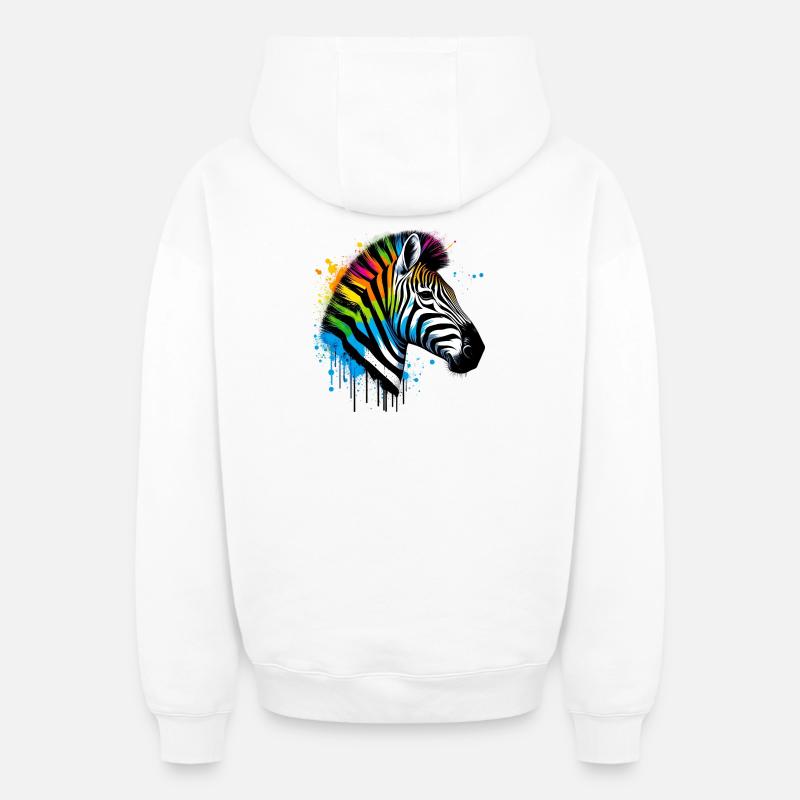 Zèbre - Sweat à capuche unisexe zippé oversize épais SPREAD - blanc