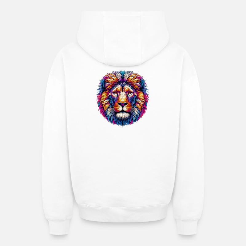Lion - Sweat à capuche unisexe zippé oversize épais SPREAD - blanc