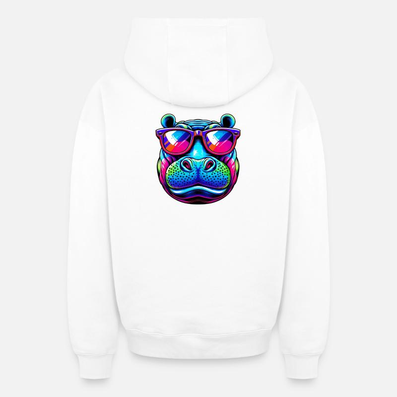 Hippopotame - Sweat à capuche unisexe zippé oversize épais SPREAD - blanc