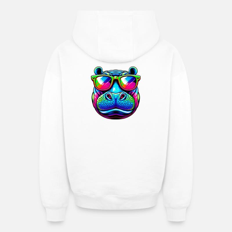 Hippopotame - Sweat à capuche unisexe zippé oversize épais SPREAD - blanc