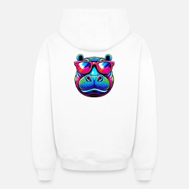 Hippopotame - Sweat à capuche unisexe zippé oversize épais SPREAD - blanc