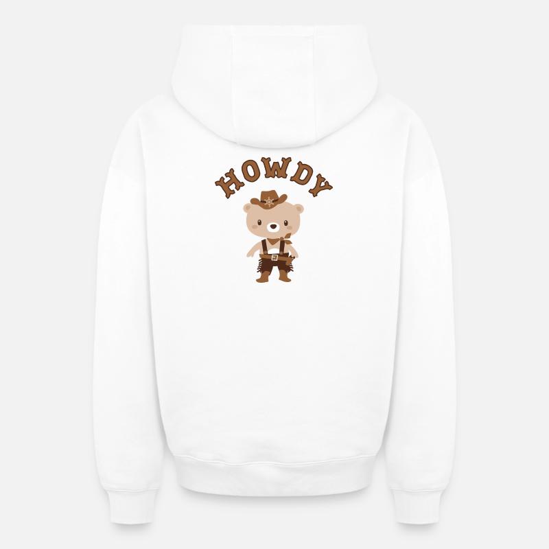 Howdy Teddy Cowboy - Sweat à capuche unisexe zippé oversize épais SPREAD - blanc