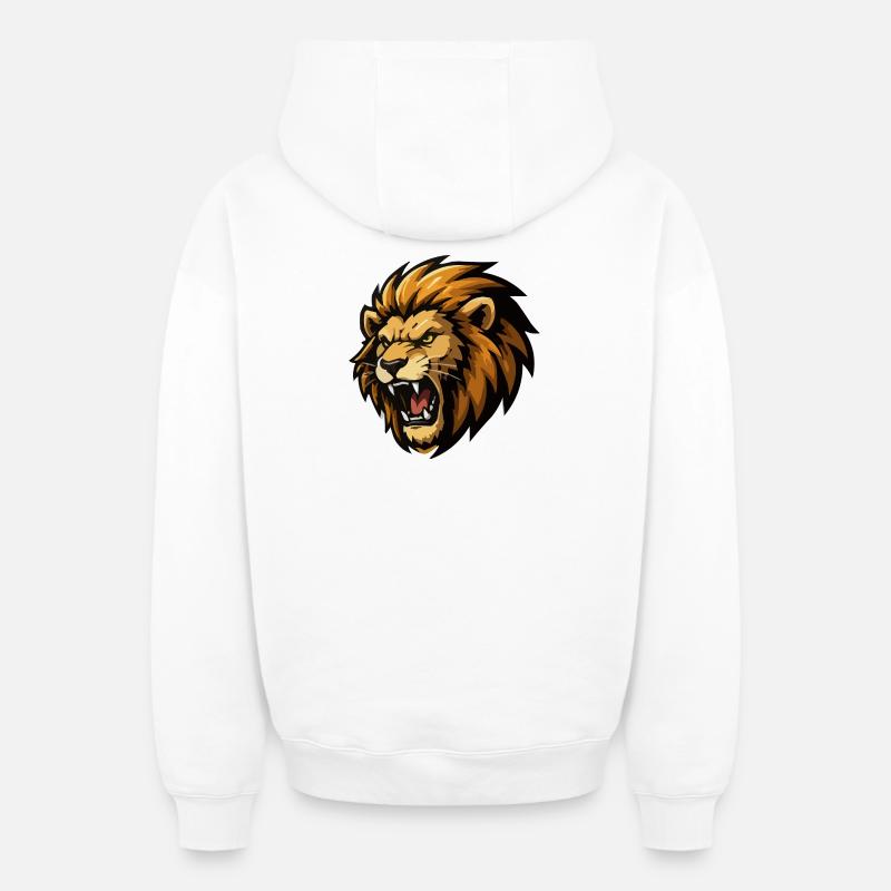 dessin animé de lion - Sweat à capuche unisexe zippé oversize épais SPREAD - blanc
