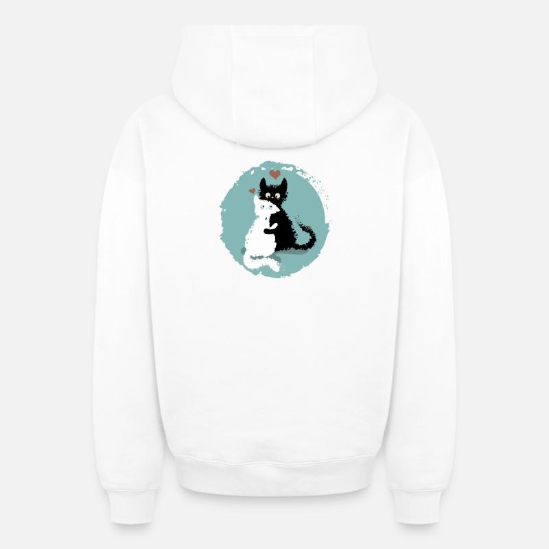 Chats d'amour - Sweat à capuche unisexe zippé oversize épais SPREAD - blanc