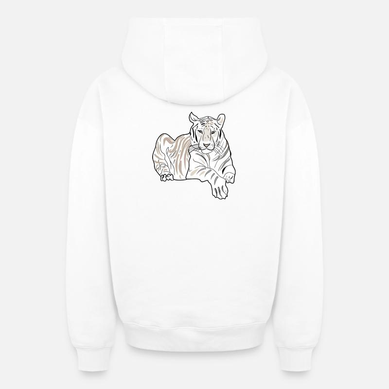 TIGRE COUCHÉ - Sweat à capuche unisexe zippé oversize épais SPREAD - blanc