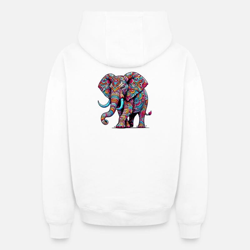 Éléphant - Sweat à capuche unisexe zippé oversize épais SPREAD - blanc