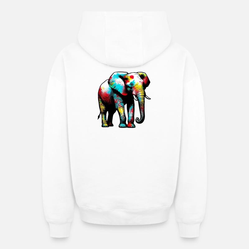 Éléphant - Sweat à capuche unisexe zippé oversize épais SPREAD - blanc