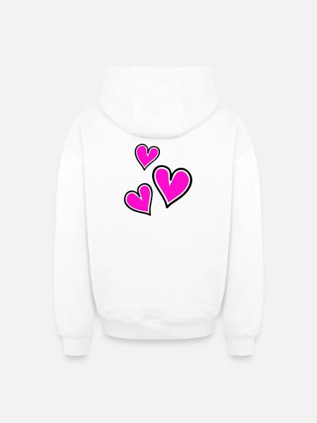 Bright Pink Heart Pattern - Oversized Heavyweight Unisex Zip Hoodie - white