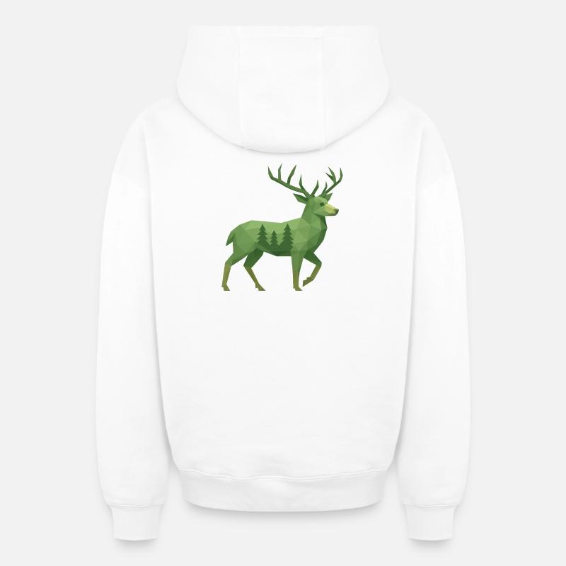 Cerf géométrique - Sweat à capuche unisexe zippé oversize épais SPREAD - blanc