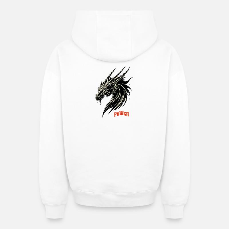 Motif contrasté de tête de dragon - Sweat à capuche unisexe zippé oversize épais SPREAD - blanc