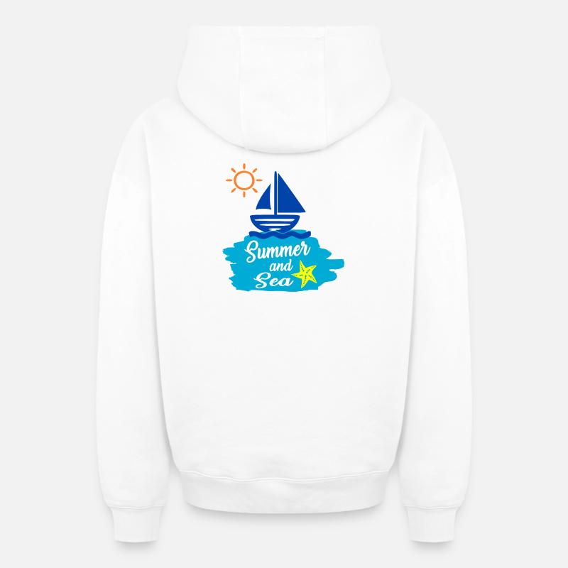 Été et Mer - Conception estivale - Sweat à capuche unisexe zippé oversize épais SPREAD - blanc