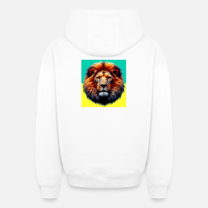 lion - Sweat à capuche unisexe zippé oversize épais SPREAD - blanc