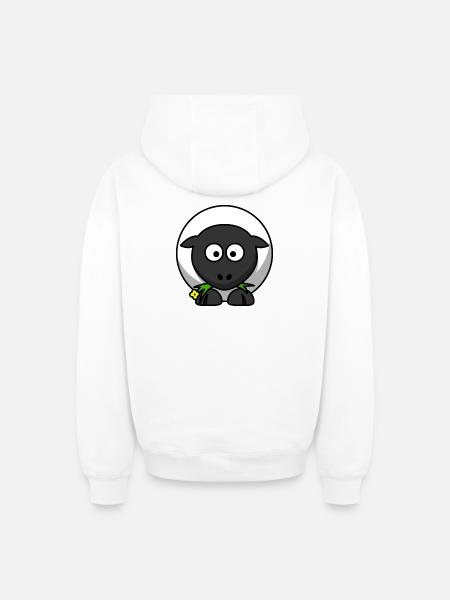 Moonlit Night Sheep Cartoon - Oversized Heavyweight Unisex Zip Hoodie - white