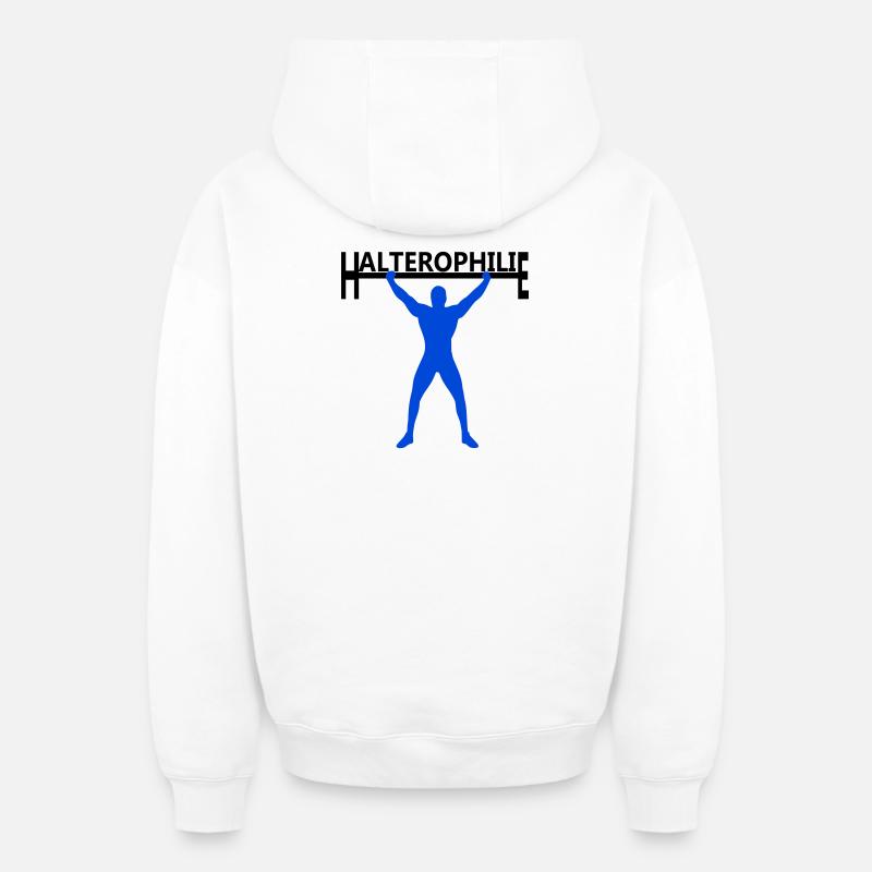 Haltérophilie - Sweat à capuche unisexe zippé oversize épais SPREAD - blanc