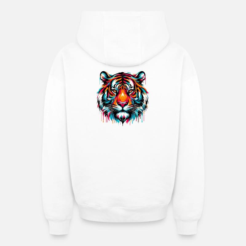 Tigre - Sweat à capuche unisexe zippé oversize épais SPREAD - blanc