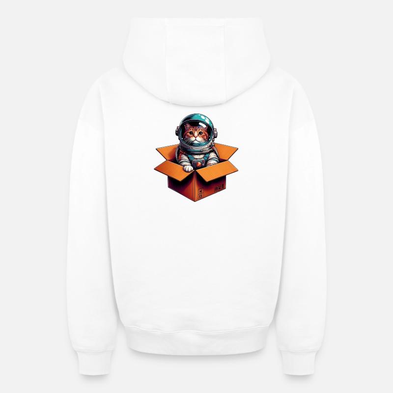 Chat astronaute - Sweat à capuche unisexe zippé oversize épais SPREAD - blanc