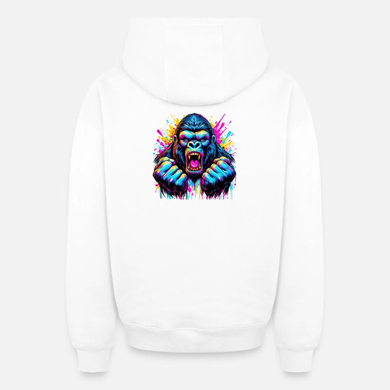 Gorille - Sweat à capuche unisexe zippé oversize épais SPREAD - blanc