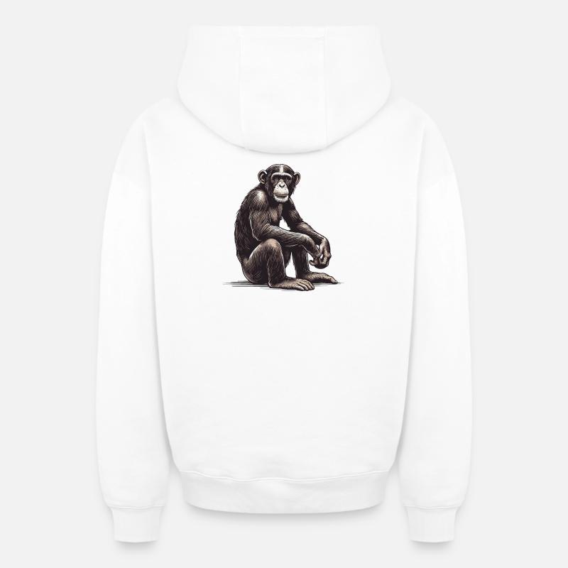 Chimpanzé - Sweat à capuche unisexe zippé oversize épais SPREAD - blanc