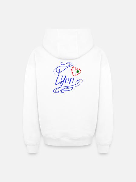 Lynn with heart and shamrock - Oversized Heavyweight Unisex Zip Hoodie - white