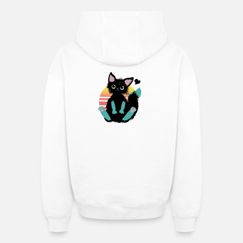 Chat Doodle - Sweat à capuche unisexe zippé oversize épais SPREAD - blanc