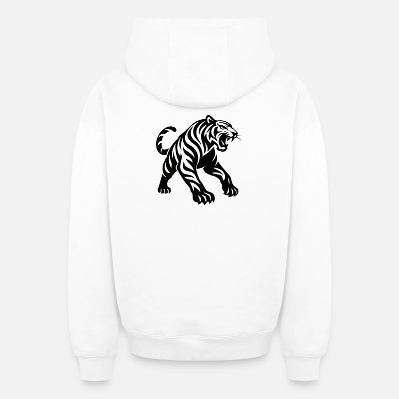 Silhouette de tigre - Sweat à capuche unisexe zippé oversize épais SPREAD - blanc