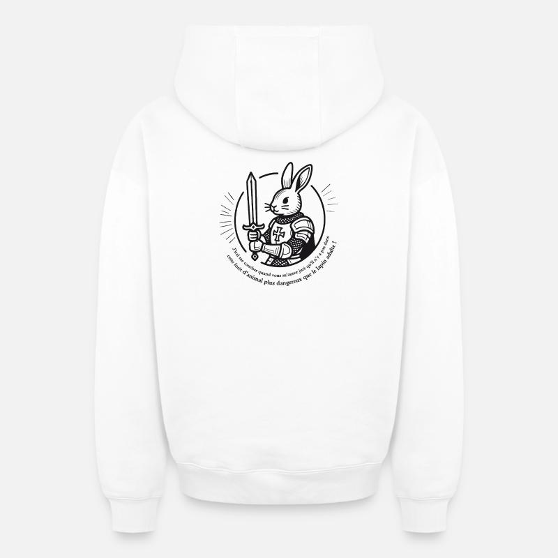Lapin Chevalier Épée et Armure - Sweat à capuche unisexe zippé oversize épais SPREAD - blanc