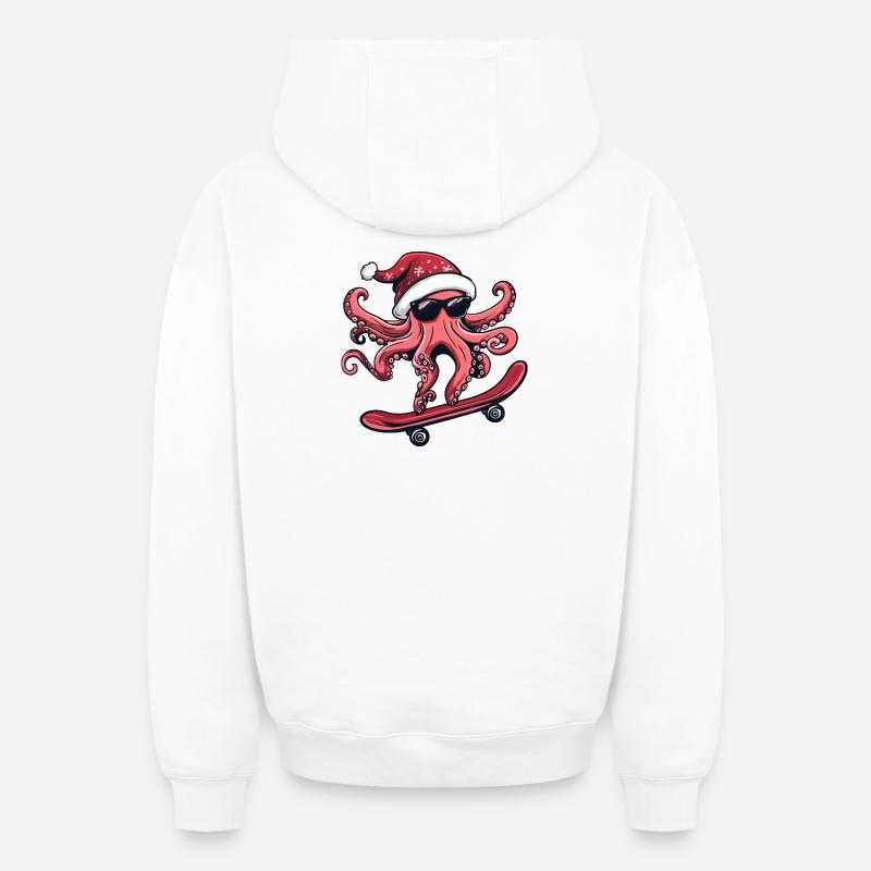 Pieuvre Noël Drôle - Sweat à capuche unisexe zippé oversize épais SPREAD - blanc