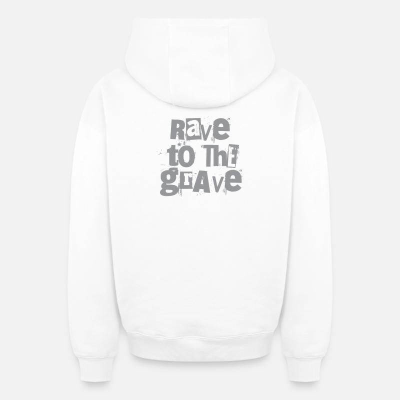 Rave to the Grave Texte grunge - Sweat à capuche unisexe zippé oversize épais SPREAD - blanc