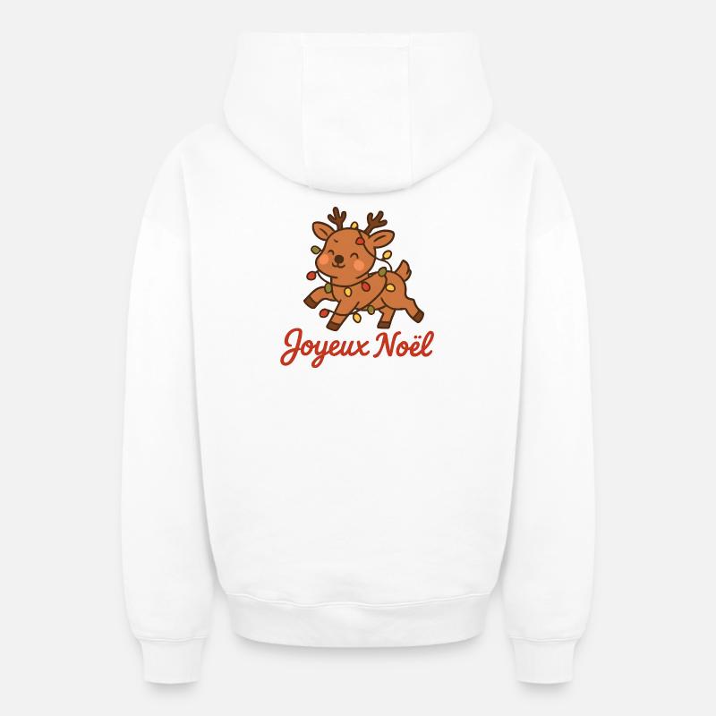 Renne festif lumineux - Sweat à capuche unisexe zippé oversize épais SPREAD - blanc