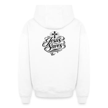Jésus sauve le dicton-chrétien - Sweat à capuche unisexe zippé oversize épais SPREAD - blanc - Dos - AI Model Male 178 light (178cm)