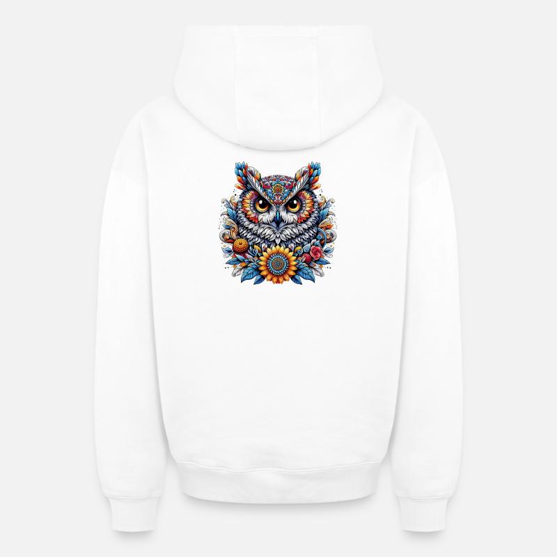 Eule - Oversized Heavyweight Unisex Zip Hoodie - Weiß