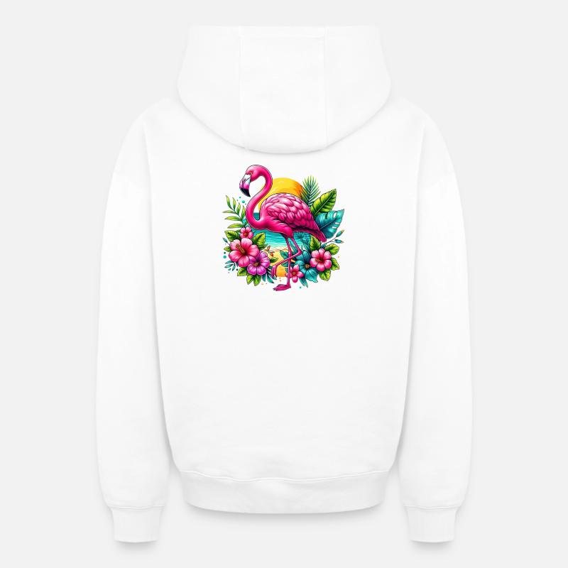 Flamant - Sweat à capuche unisexe zippé oversize épais SPREAD - blanc