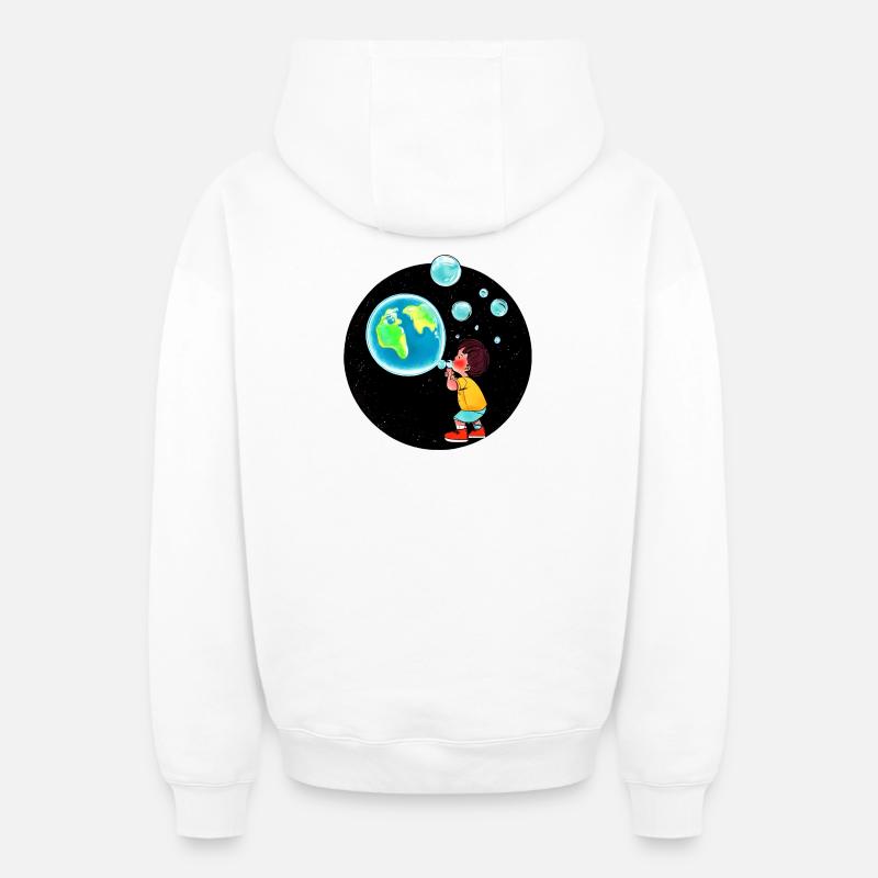 Planète Terre - Sweat à capuche unisexe zippé oversize épais SPREAD - blanc