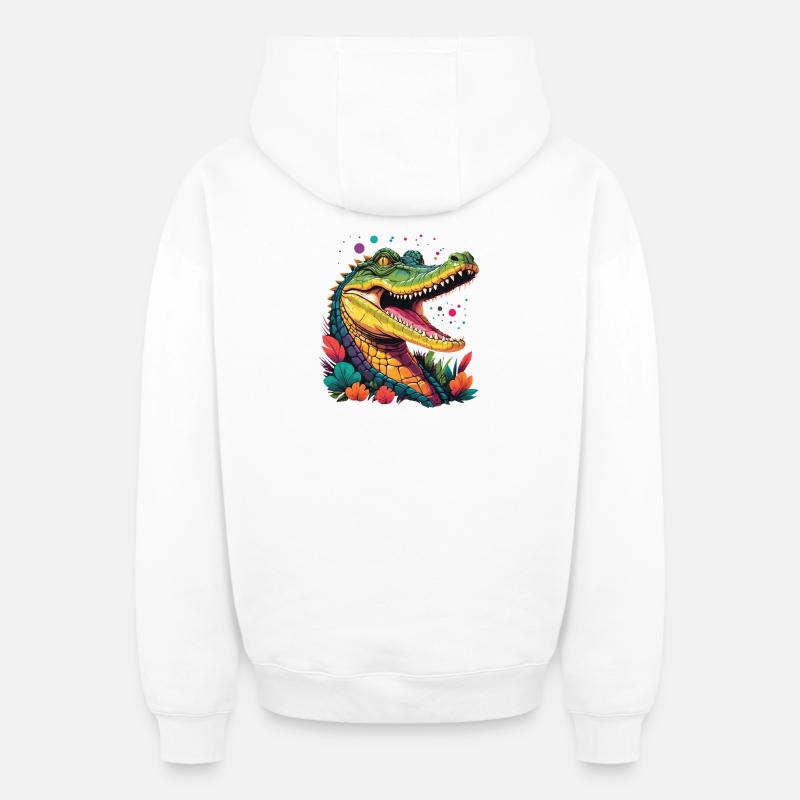 Tête de Crocodile - Sweat à capuche unisexe zippé oversize épais SPREAD - blanc