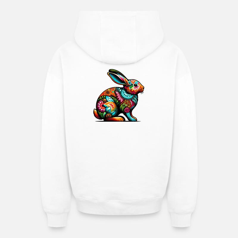 Lapin - Sweat à capuche unisexe zippé oversize épais SPREAD - blanc