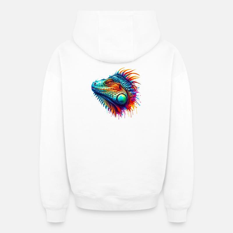 Iguane - Sweat à capuche unisexe zippé oversize épais SPREAD - blanc