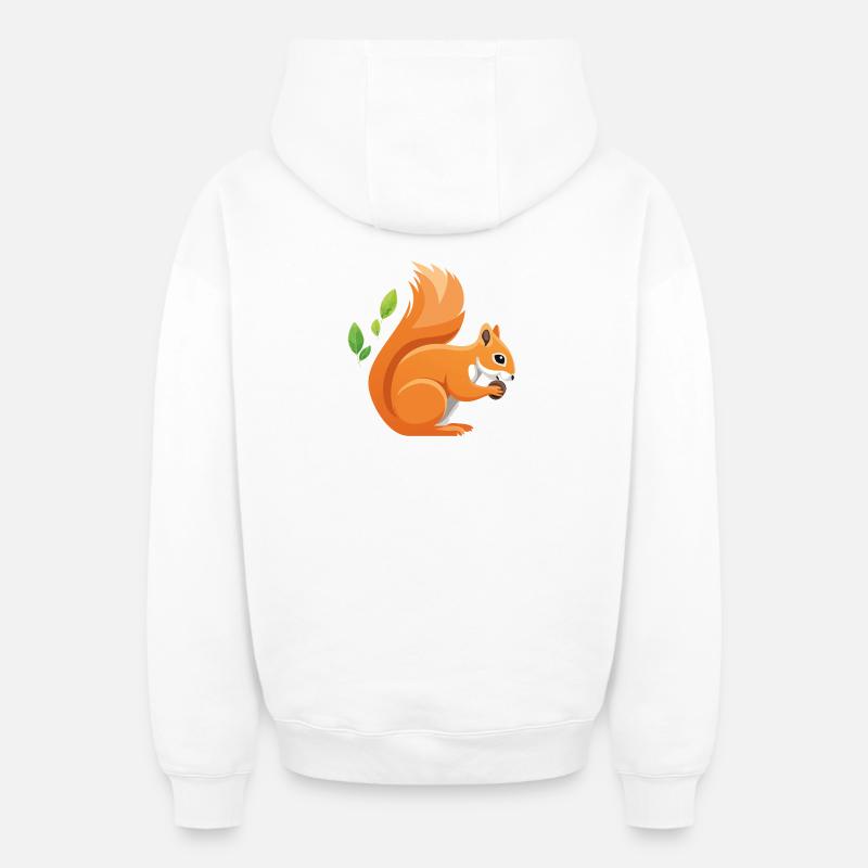 Verspielter Eichhörnchen-Print mit Blättern - Oversized Heavyweight Unisex Zip Hoodie - Weiß
