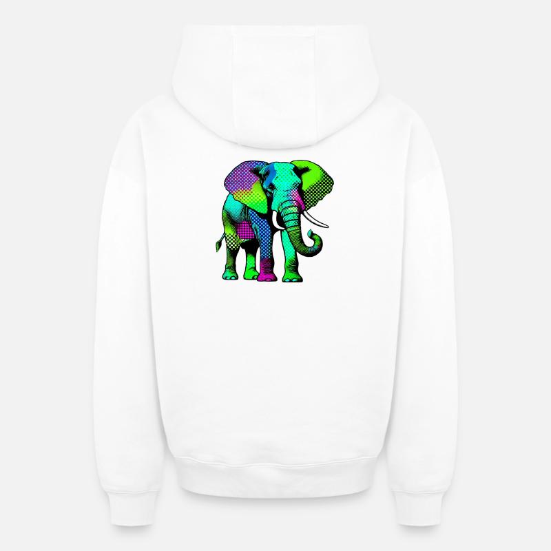 Éléphant - Sweat à capuche unisexe zippé oversize épais SPREAD - blanc