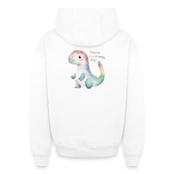 Niedlicher Regenbogen-Dino – Habt einen schönen Tag! - Oversized Heavyweight Unisex Zip Hoodie - Weiß - Hinten - AI Model Male 178 light (178cm)