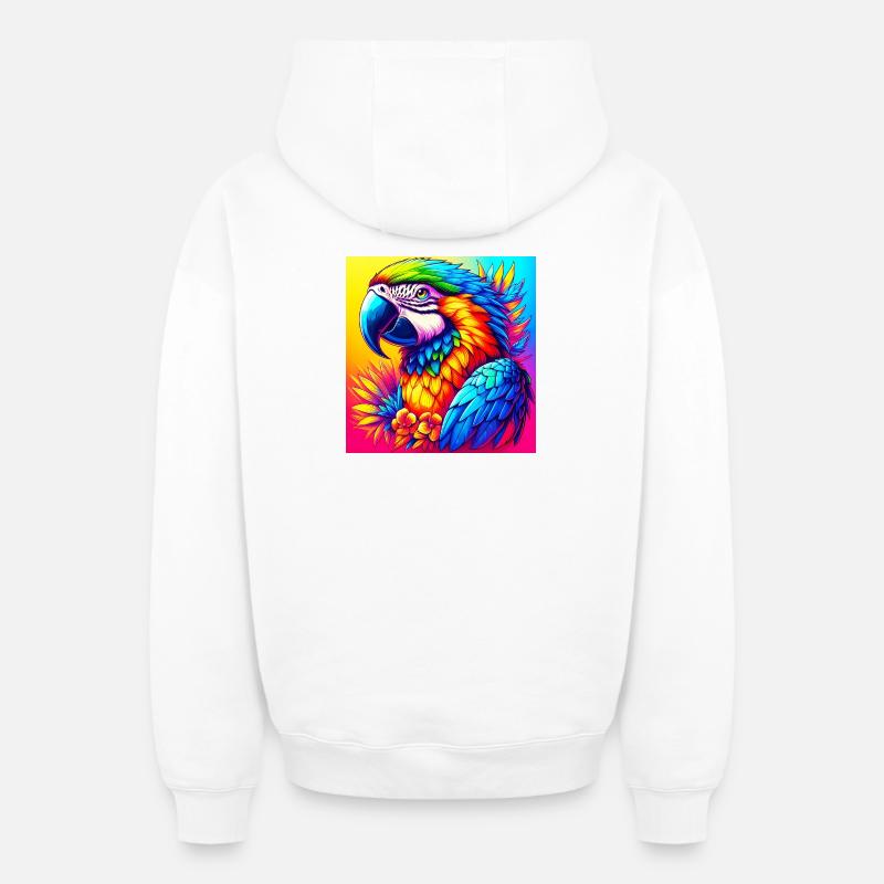 perroquet - Sweat à capuche unisexe zippé oversize épais SPREAD - blanc