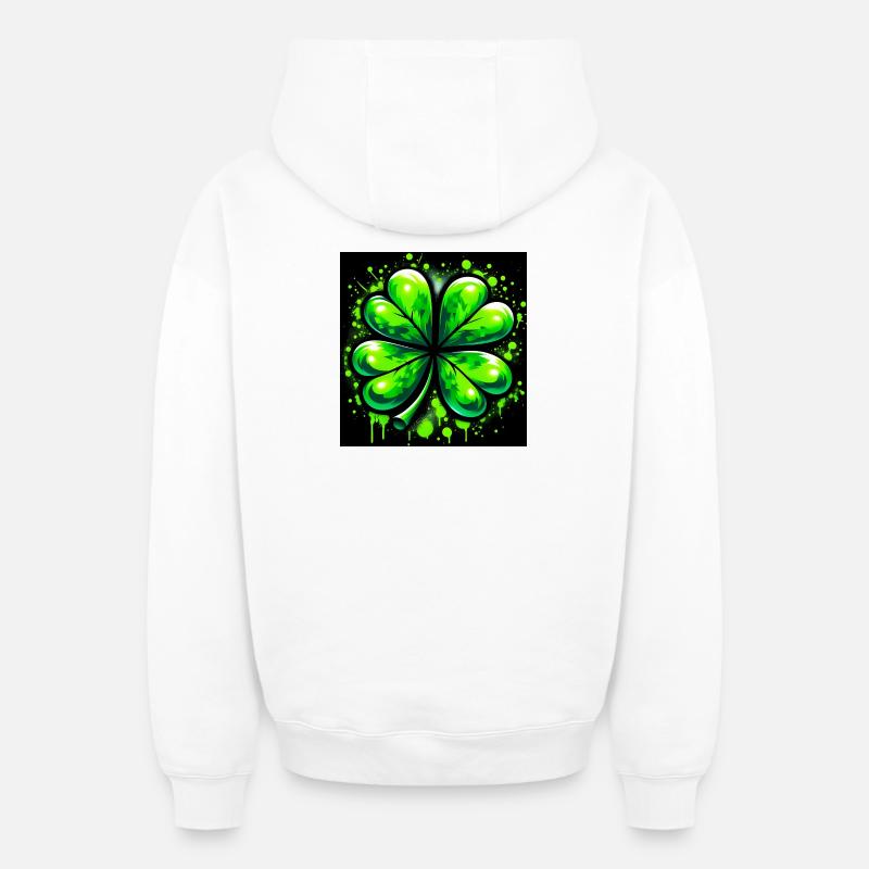 Trèfle à quatre feuilles - Sweat à capuche unisexe zippé oversize épais SPREAD - blanc