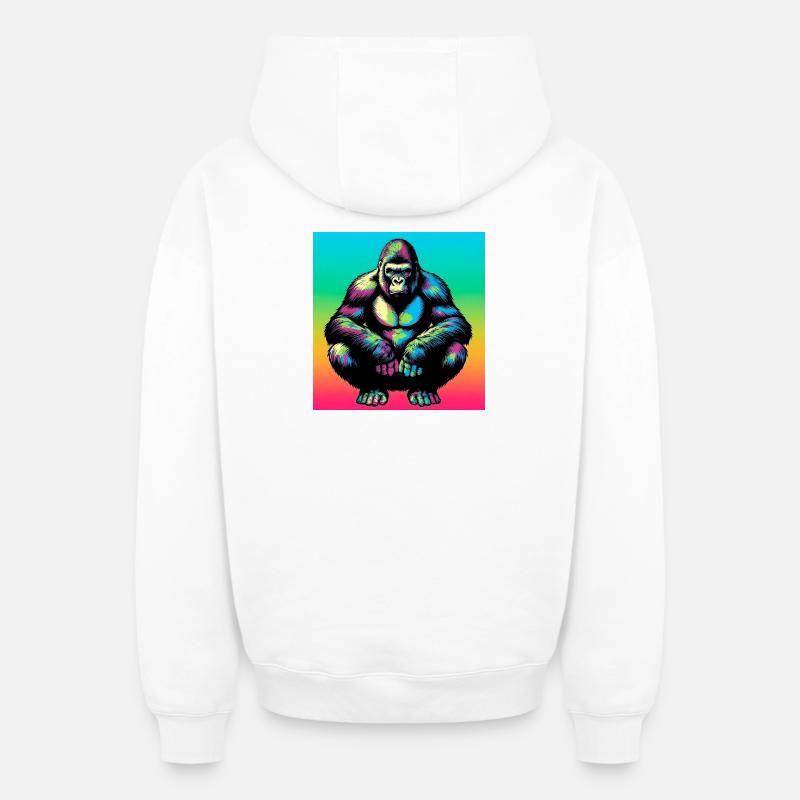 gorille - Sweat à capuche unisexe zippé oversize épais SPREAD - blanc