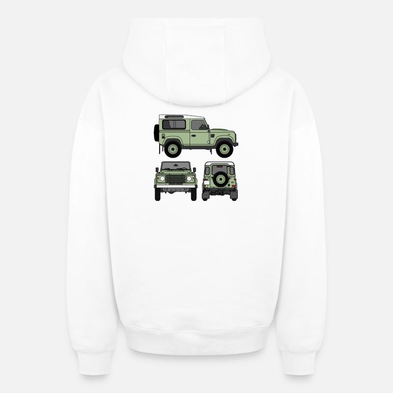 Defender 90 - Côtés - Sweat à capuche unisexe zippé oversize épais SPREAD - blanc