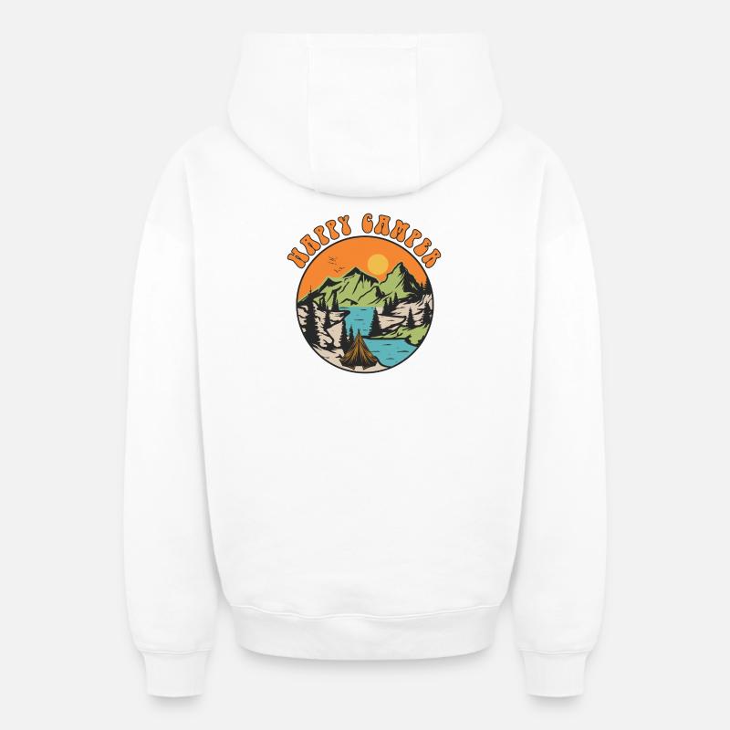 Happy Camper - Sweat à capuche unisexe zippé oversize épais SPREAD - blanc