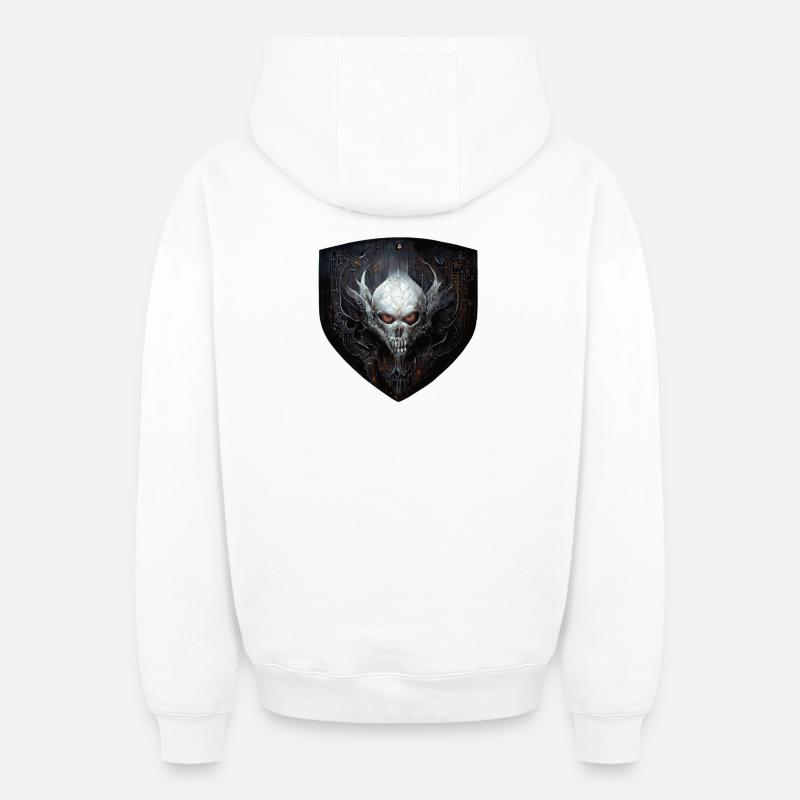 Armoiries du crâne - Sweat à capuche unisexe zippé oversize épais SPREAD - blanc