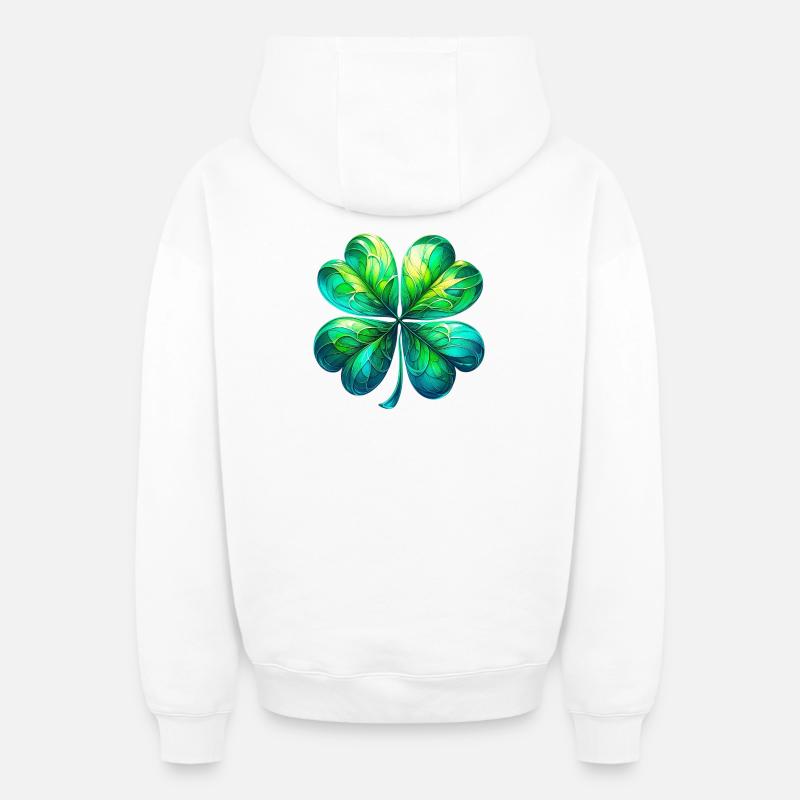 Trèfle à quatre feuilles - Sweat à capuche unisexe zippé oversize épais SPREAD - blanc