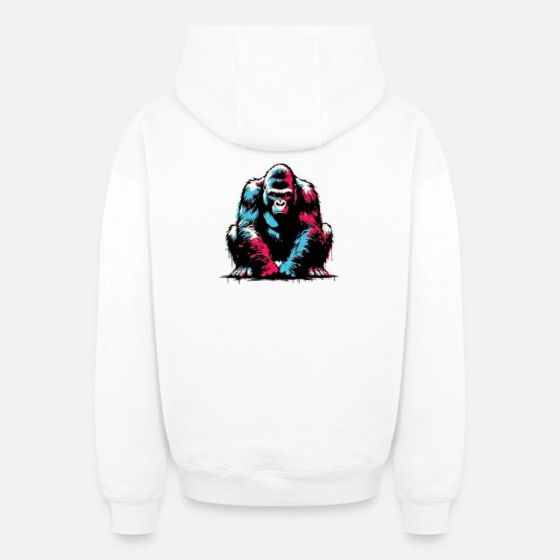 Gorille - Sweat à capuche unisexe zippé oversize épais SPREAD - blanc