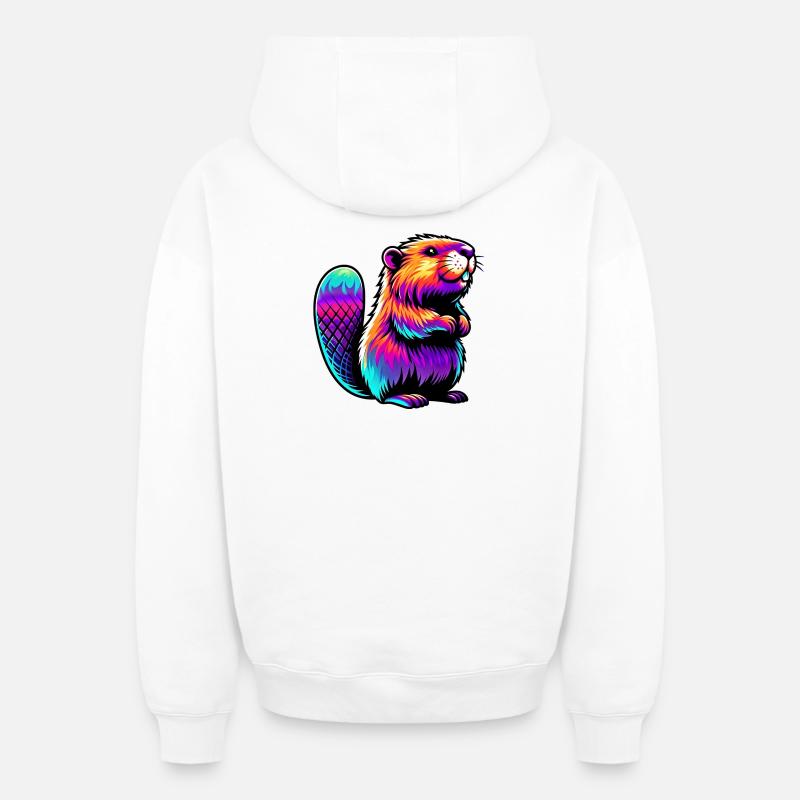 Castor - Sweat à capuche unisexe zippé oversize épais SPREAD - blanc