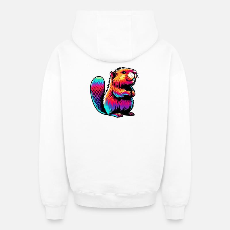 Castor - Sweat à capuche unisexe zippé oversize épais SPREAD - blanc