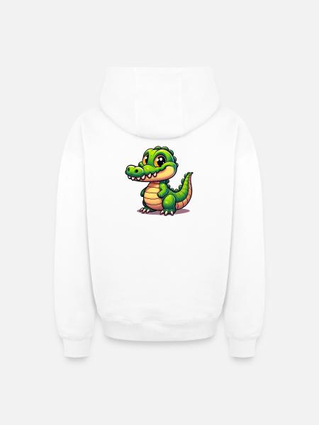 Alligator Crocodile - Oversized Heavyweight Unisex Zip Hoodie - white